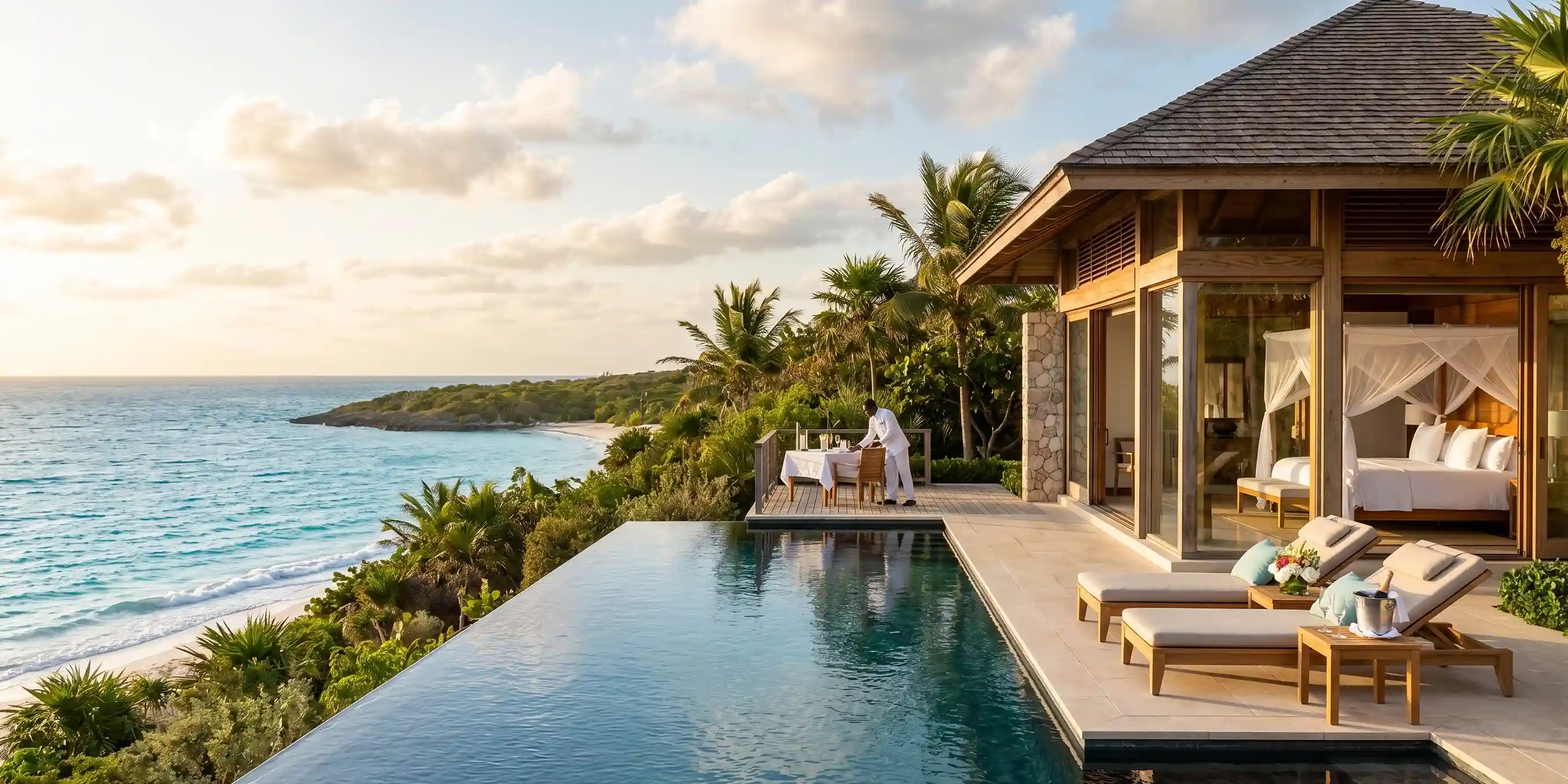 Oceanfront luxury villa with private pool service